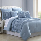 Pacific Coast Textiles Blue Embroidery Microfiber Comforters, Queen, Embroidered Textured 8 Count