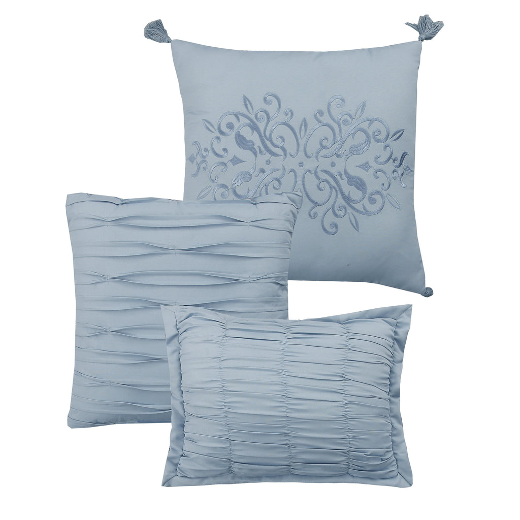 Pacific Coast Textiles Blue Embroidery Microfiber Comforters, Queen, Embroidered Textured 8 Count