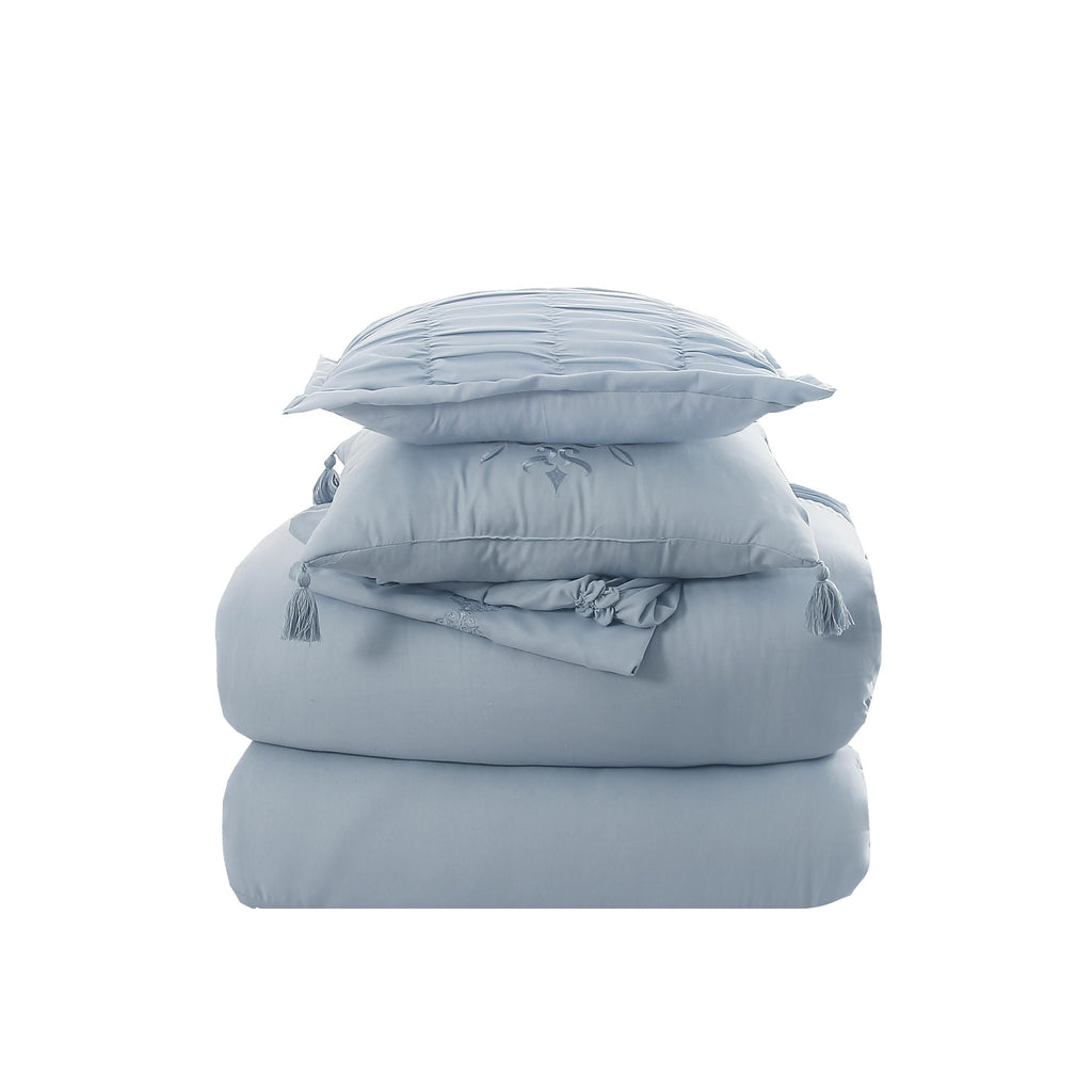 Pacific Coast Textiles Blue Embroidery Microfiber Comforters, Queen, Embroidered Textured 8 Count