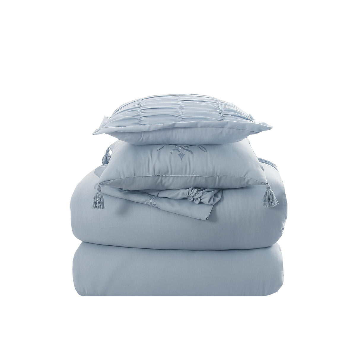 Pacific Coast Textiles Blue Embroidery Microfiber Comforters, Queen, Embroidered Textured 8 Count