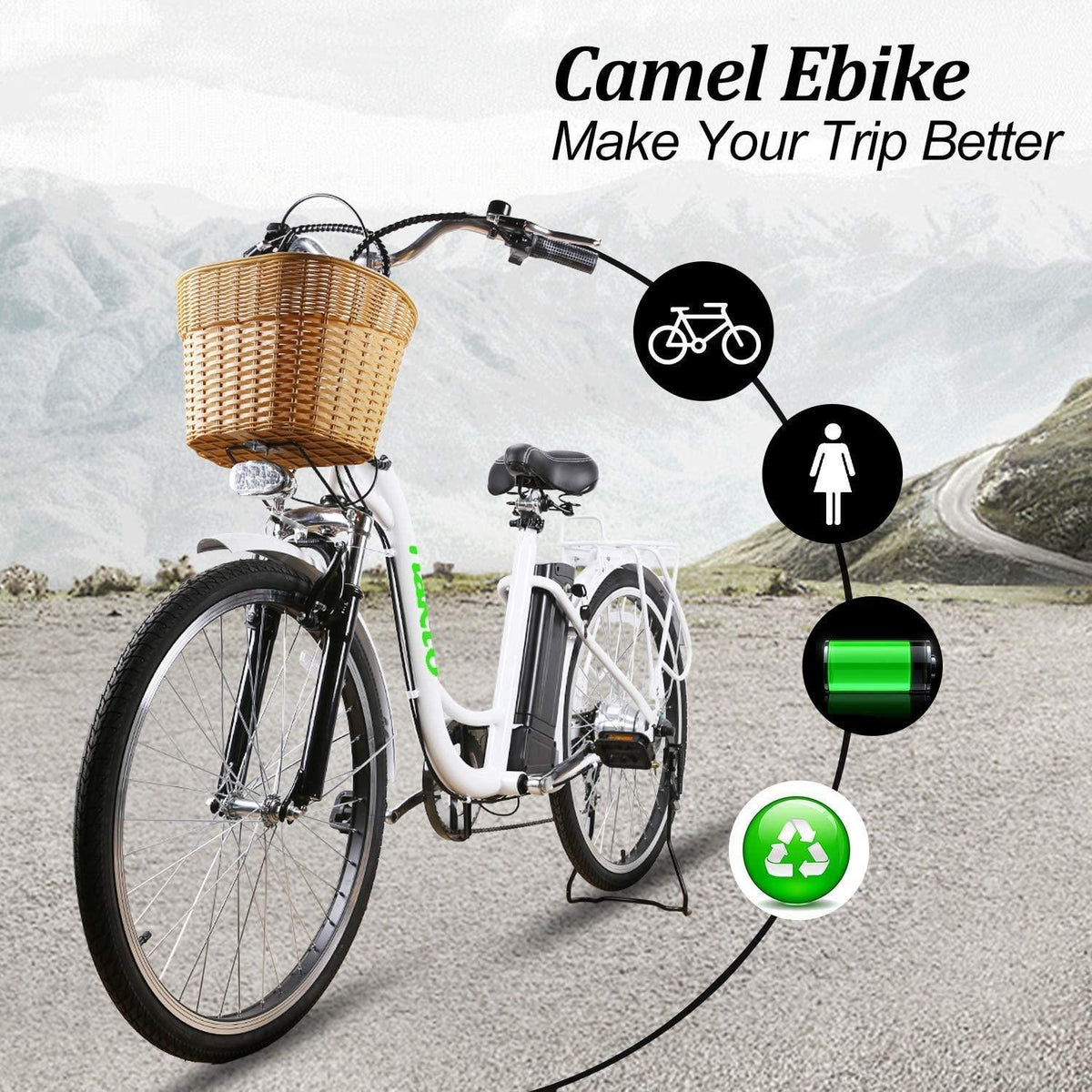 26" 250W Cargo Electric Bicycle Sporting  6 Speed Gear EBike Brushless Gear Motor with Removable Waterproof LarCapacity 36V10A Lithium Battery and Battery Charger