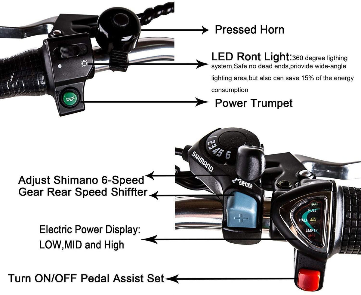 26" 250W Cargo Electric Bicycle Sporting  6 Speed Gear EBike Brushless Gear Motor with Removable Waterproof LarCapacity 36V10A Lithium Battery and Battery Charger