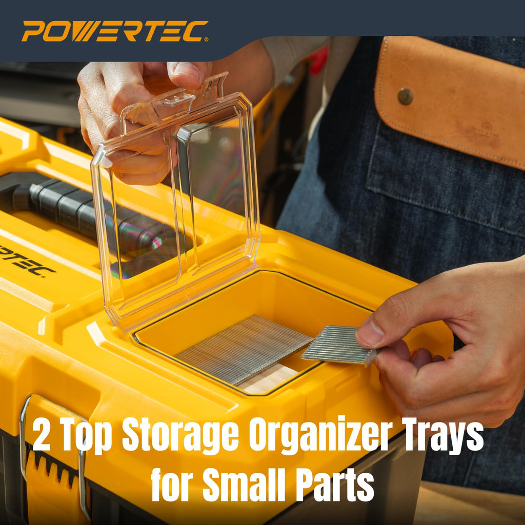 22-Inch Tool Box with Trays - Lockable, Metal Latch, Organizer, Portable Storafor Tools, Small or Mid-Sized Parts (72363)