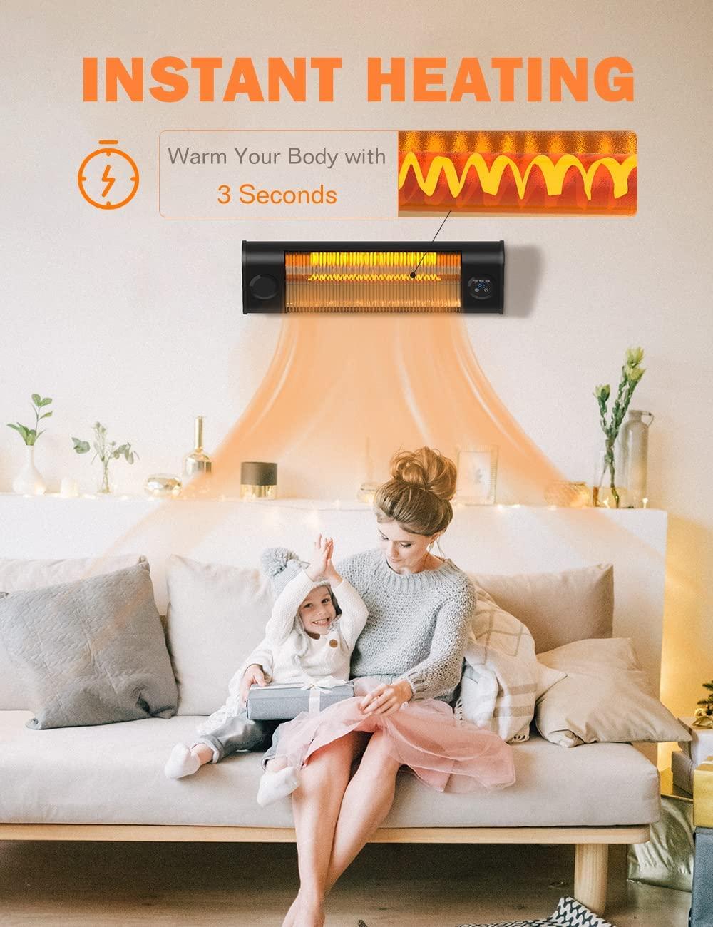 THERMATRONICS Garage Electric Patio Heater, Fast Heating Outdoor Heater for Patio, Waterproof Wall-Mounted/Freestanding Heater