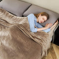 Electric Heated Blanket Size 100" x 90", Fast Heating Blanket Polyester Soft Flannel, 4 Heating Levels 10 Hours Auto-Off, ETL Certified Dual Controllers, Machine Washable (Taupe)