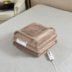 Electric Heated Blanket Size 100" x 90", Fast Heating Blanket Polyester Soft Flannel, 4 Heating Levels 10 Hours Auto-Off, ETL Certified Dual Controllers, Machine Washable (Taupe)