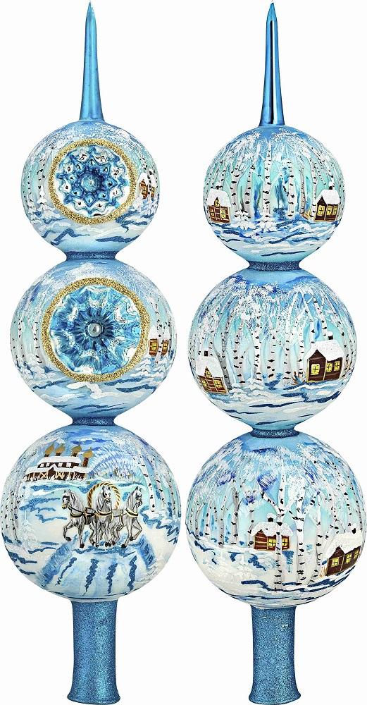 Metzler Brothers Russian Troika Winter Finial Polish Glass Christmas Tree Topper