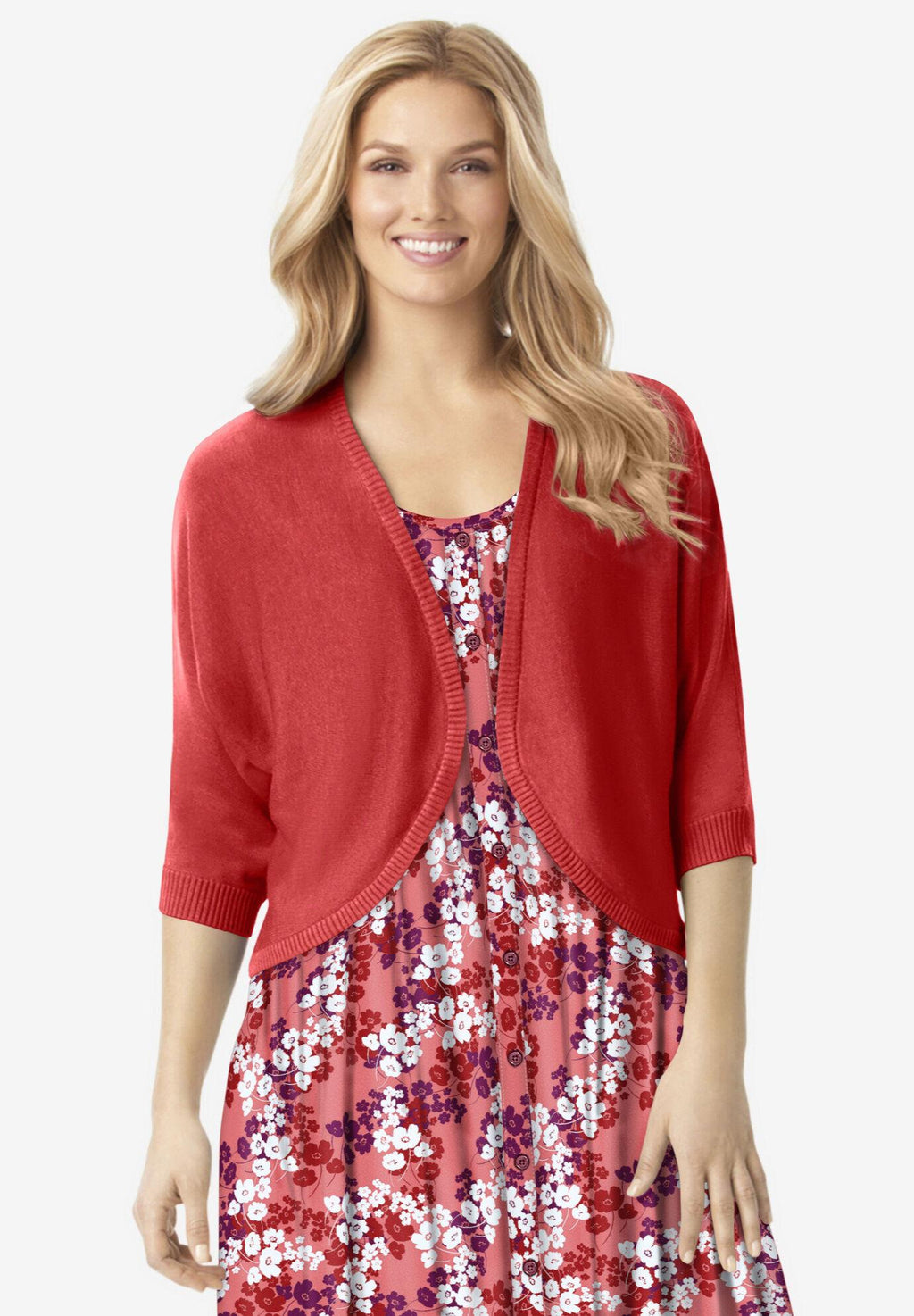 rib trim cardigan shrug