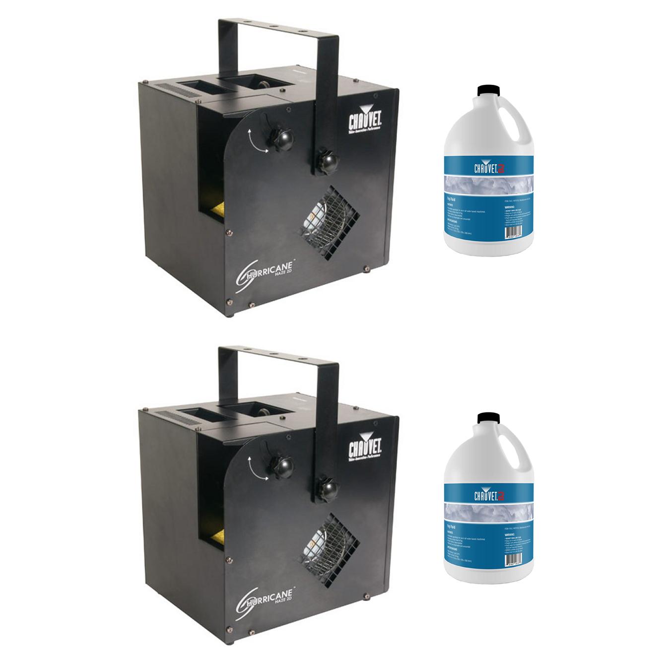 Chauvet DJ Hurricane Haze 2D Smoke/Fog Machine (2 Pack) &amp; Fog Juice (2 Pack)