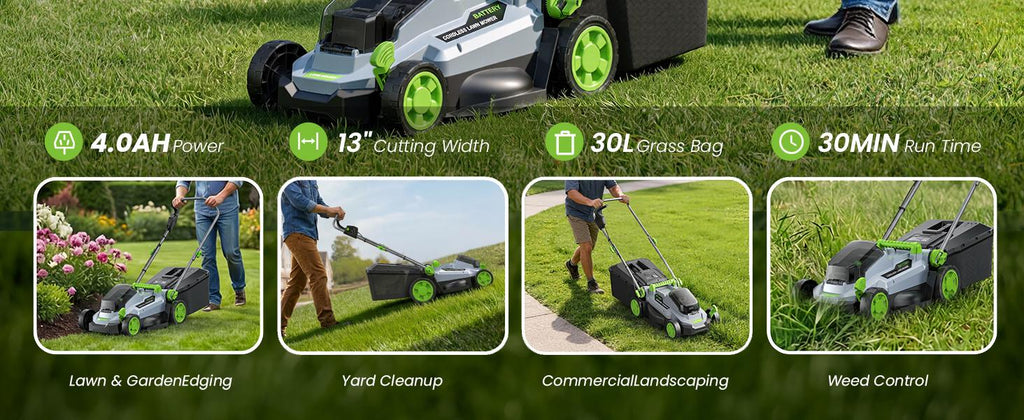 40V Cordless Lawn Mower, 13" Walk Behind Electric 4.0 Ah Battery Powered Lawnmower, Mulching&amp;Bagging Mode, Brushless Motor, 5 Adjustable Cutting Heights, for Garden/Patio/Yard/Lawn