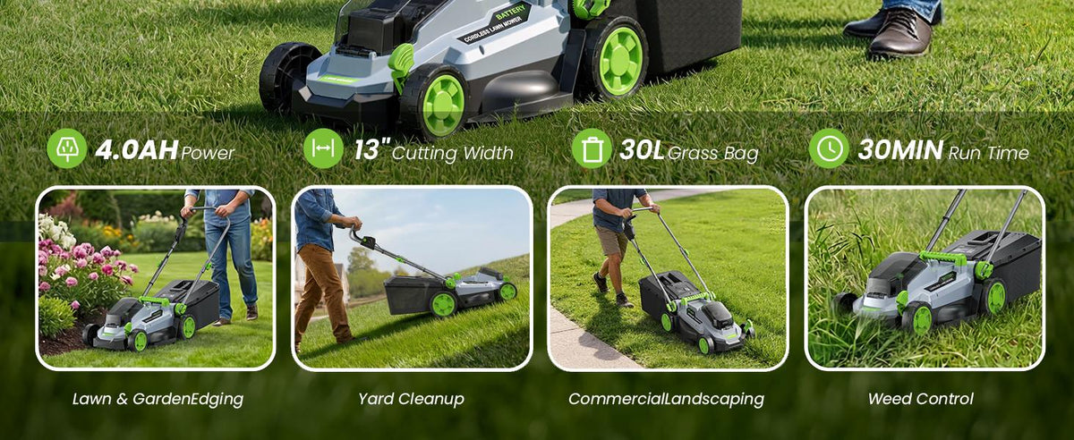 40V Cordless Lawn Mower, 13" Walk Behind Electric 4.0 Ah Battery Powered Lawnmower, Mulching&amp;Bagging Mode, Brushless Motor, 5 Adjustable Cutting Heights, for Garden/Patio/Yard/Lawn