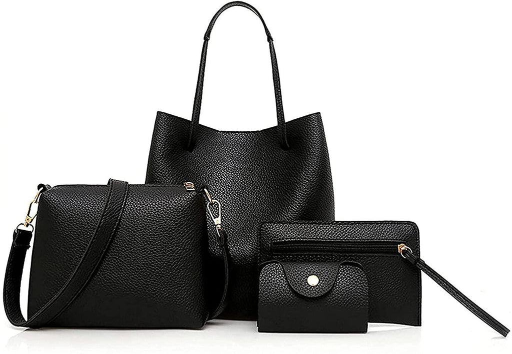 MELDVDIB 4pcs Tote Bags Satchel Purse Card PackaSet for Women - Lychee Leather Handbag Travel Set