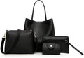 MELDVDIB 4pcs Tote Bags Satchel Purse Card PackaSet for Women - Lychee Leather Handbag Travel Set