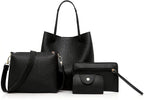 MELDVDIB 4pcs Tote Bags Satchel Purse Card PackaSet for Women - Lychee Leather Handbag Travel Set