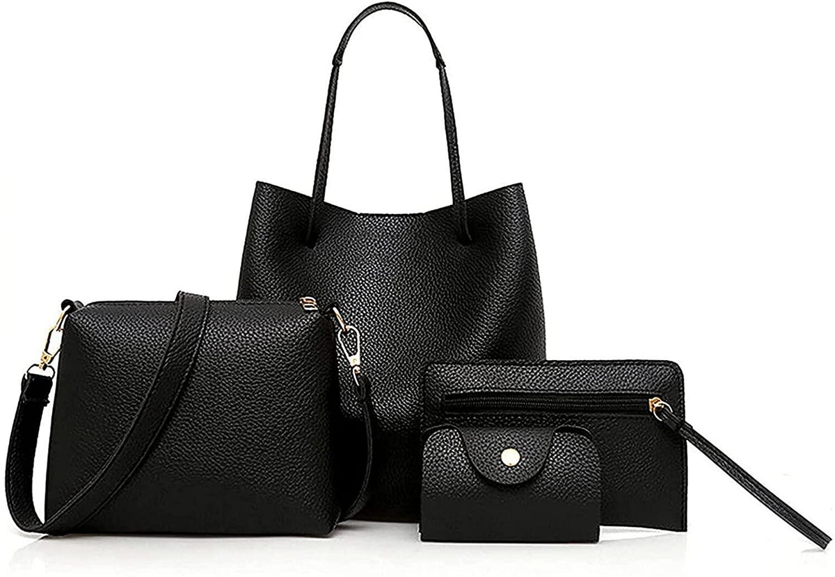 MELDVDIB 4pcs Tote Bags Satchel Purse Card PackaSet for Women - Lychee Leather Handbag Travel Set