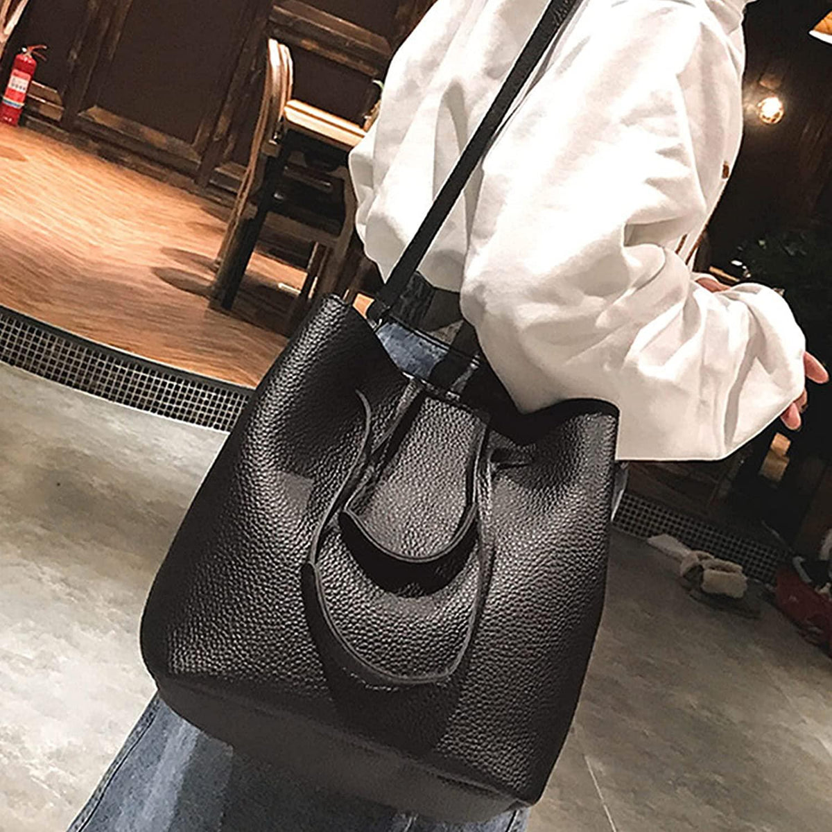 MELDVDIB 4pcs Tote Bags Satchel Purse Card PackaSet for Women - Lychee Leather Handbag Travel Set