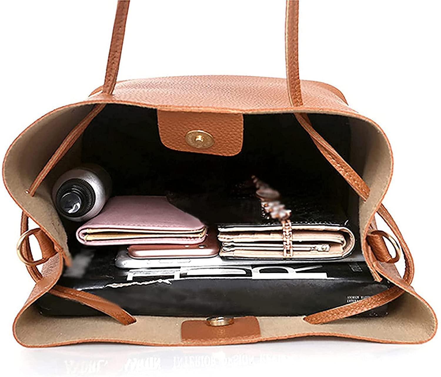 MELDVDIB 4pcs Tote Bags Satchel Purse Card PackaSet for Women - Lychee Leather Handbag Travel Set