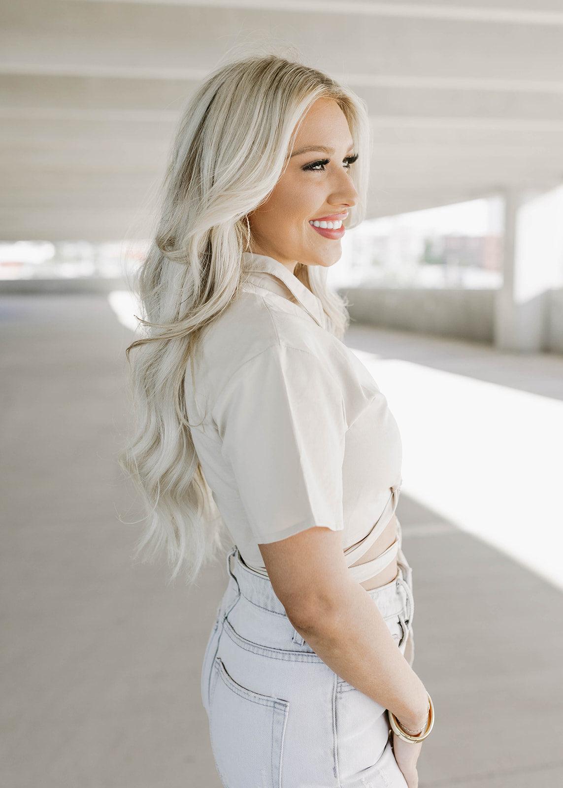 beige cropped top