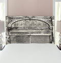 Rustic Headboard, Monochrome Old Closed Store Front with Jalousie and Classic Medieval Touch Historic Photo, Upholstered Decorative Metal Bed Headboard with Memory Foam, Twin Size, Grey, by Ambesonne