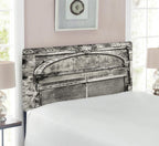 Rustic Headboard, Monochrome Old Closed Store Front with Jalousie and Classic Medieval Touch Historic Photo, Upholstered Decorative Metal Bed Headboard with Memory Foam, Twin Size, Grey, by Ambesonne