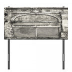 Rustic Headboard, Monochrome Old Closed Store Front with Jalousie and Classic Medieval Touch Historic Photo, Upholstered Decorative Metal Bed Headboard with Memory Foam, Twin Size, Grey, by Ambesonne