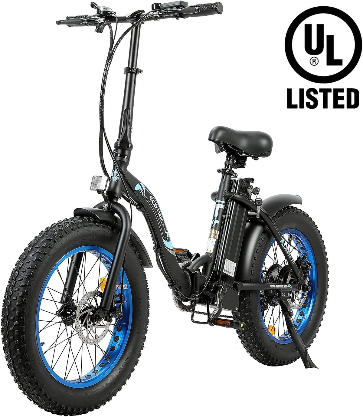 20" Powerful Fat Tire Folding Electric Bicycle Alloy Frame 500W 36V/12.5AH Lithium Battery Ebike Rear Motor LED Display (Black) - UL Certified