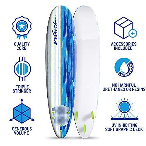 Wavestorm Classic Soft Top Foam 8ft Surfboard | Surfboard for Beginners and All Surfing Levels | Complete Board Set Including Ac