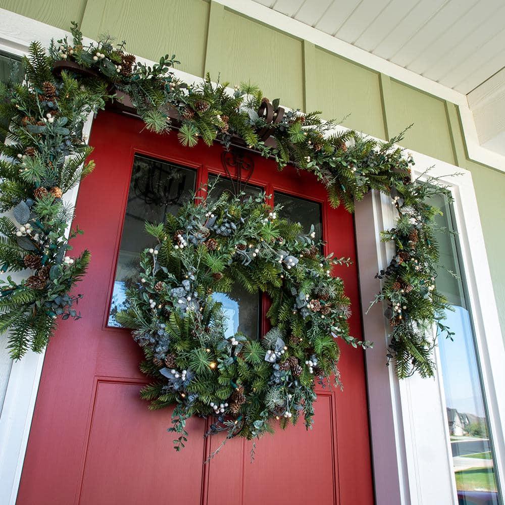 9 ft. Pre-Lit LED Rustic White Berry Garland