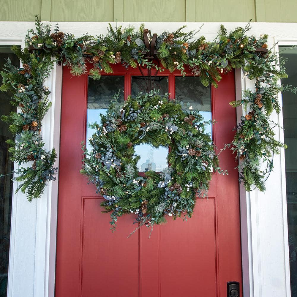 9 ft. Pre-Lit LED Rustic White Berry Garland