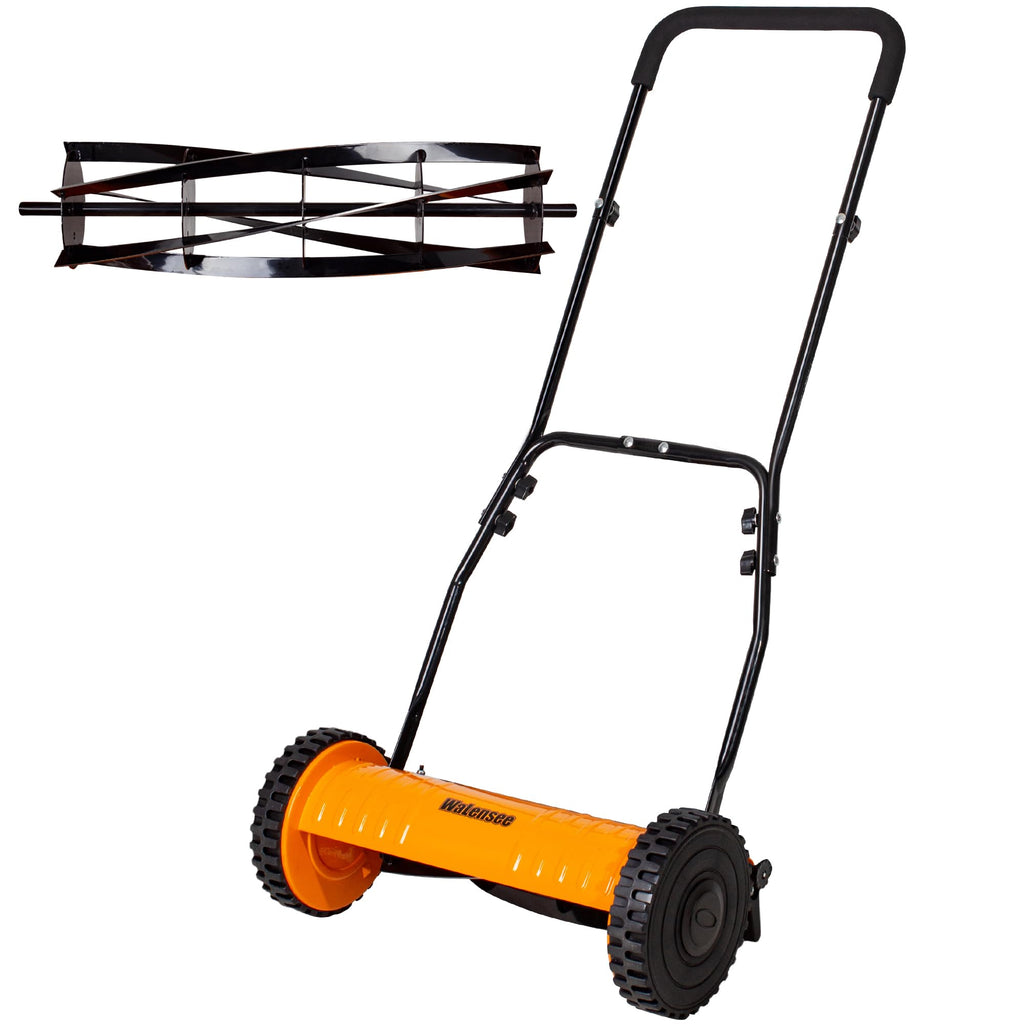 Push Reel Lawn Mower, 16-Inch 5-Blade Cordless Manual Reel Lawn Mower, Walk-Behind Steel Lawn Mower with 4-Position Cutting Height Adjustment &amp; SponGrip