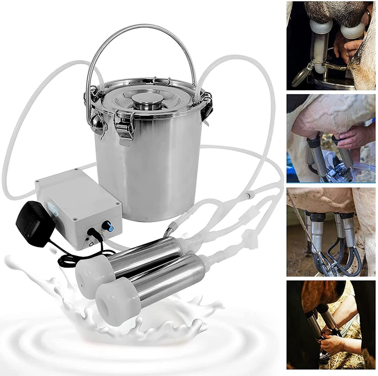 7l automatic portable livestock milking equipment, electric vacuum pulsation pump milker, portable pulsation vacuum pump goat milker livstock milking machine, goat milking machine for farm household m