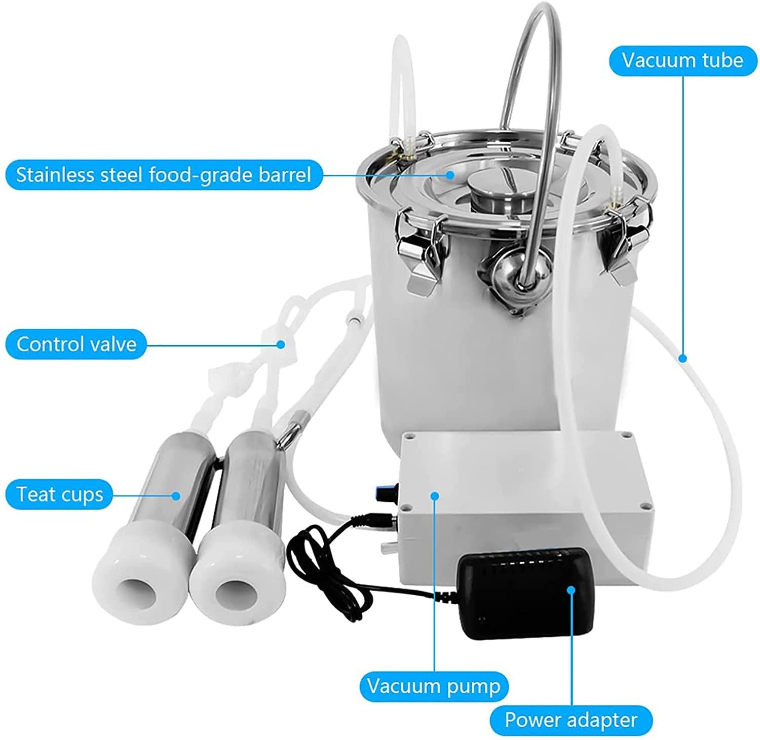 7l automatic portable livestock milking equipment, electric vacuum pulsation pump milker, portable pulsation vacuum pump goat milker livstock milking machine, goat milking machine for farm household m