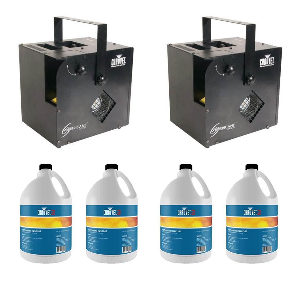 Chauvet DJ Hurricane Haze/Smoke/Fog Machine (2 Pack) &amp; FGH Fog Fluid (4 Pack)