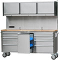 72 inch Rolling Tool Chest with 11 Drawers + 3 Upper Cabinets,  Steel Lockable Tool Cabinet with 6 Blue StoraBins & Power Strip, Assembled Tool Box for Gara(1 × HTC7214W1)