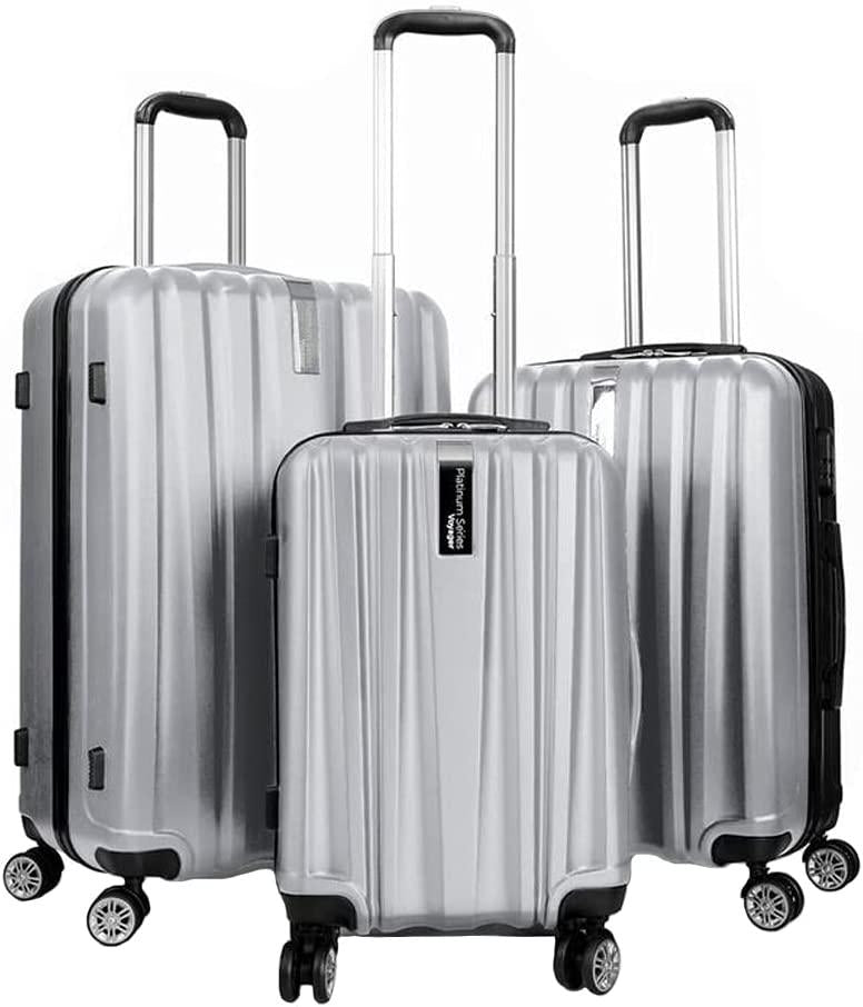 Platinum Voyager Series - 3 Piece Hardside Spinner Luggage Set (Silver)(20",24",28")
