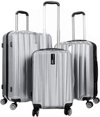 Platinum Voyager Series - 3 Piece Hardside Spinner Luggage Set (Silver)(20",24",28")