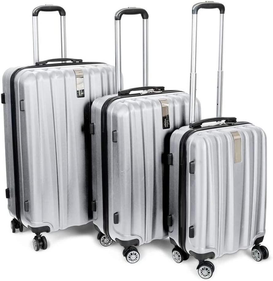 Platinum Voyager Series - 3 Piece Hardside Spinner Luggage Set (Silver)(20",24",28")
