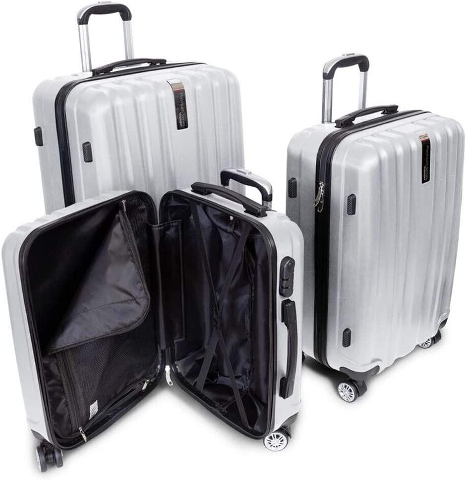 Platinum Voyager Series - 3 Piece Hardside Spinner Luggage Set (Silver)(20",24",28")