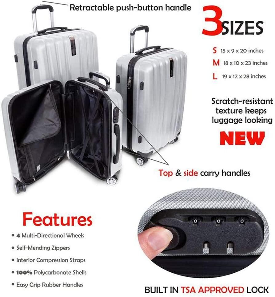Platinum Voyager Series - 3 Piece Hardside Spinner Luggage Set (Silver)(20",24",28")