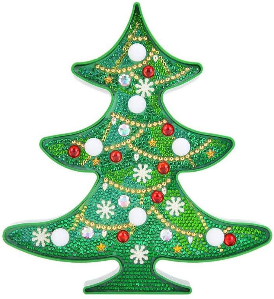 JJKFQ 1Pcs Christmas Lights DIY Diamond Painting Christmas Tree LED Night Light Rhinestones Lamp Home Decoration