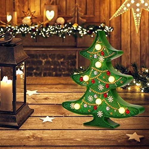 JJKFQ 1Pcs Christmas Lights DIY Diamond Painting Christmas Tree LED Night Light Rhinestones Lamp Home Decoration