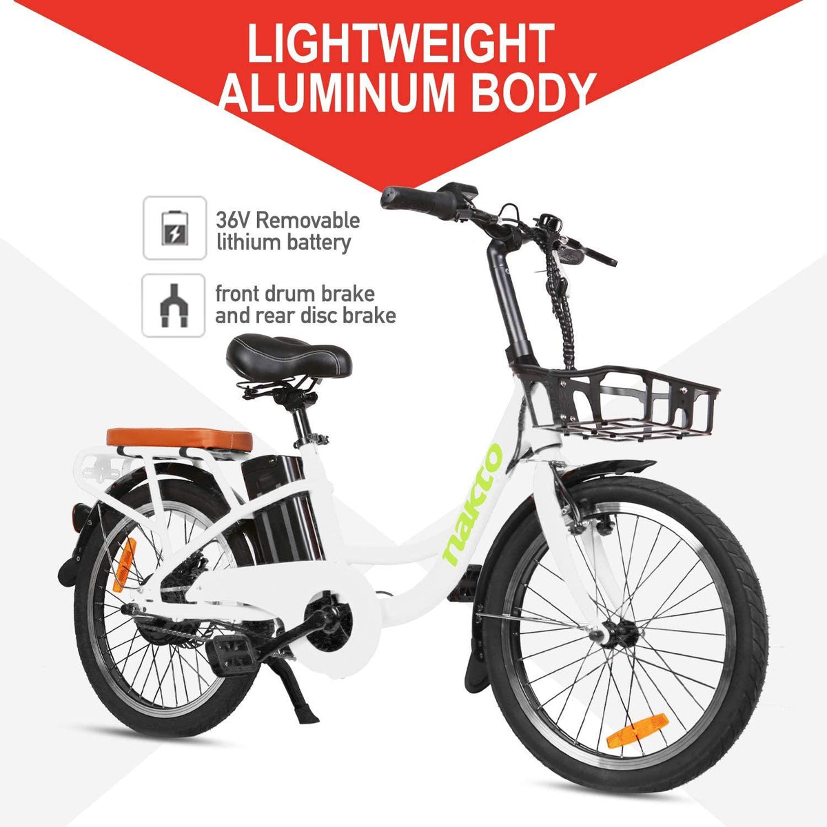 BRIGHT GG 20" ebike with Removable 36V 10AH Lithium Battery,Electric Bike for Adults with 250W Motor,Electric Bike(White/red)
