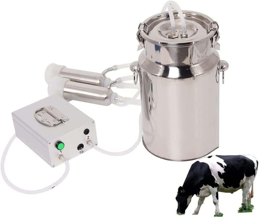 gfywzz electric milking machine for goat cow auto-stop milker machine pulsating stainless steel vacuum pump bucket portable livestock for farm household goat milker,for cows,7l