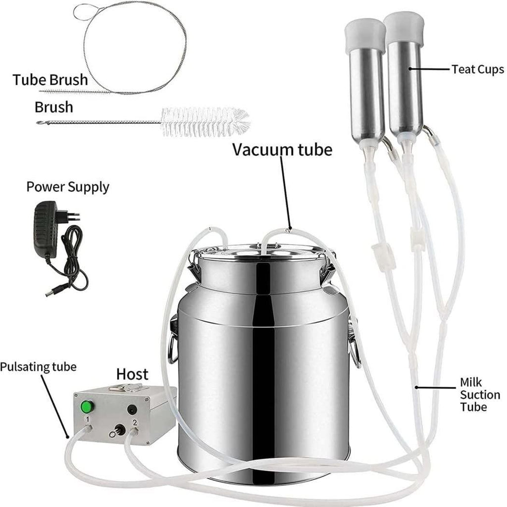 gfywzz electric milking machine for goat cow auto-stop milker machine pulsating stainless steel vacuum pump bucket portable livestock for farm household goat milker,for cows,7l