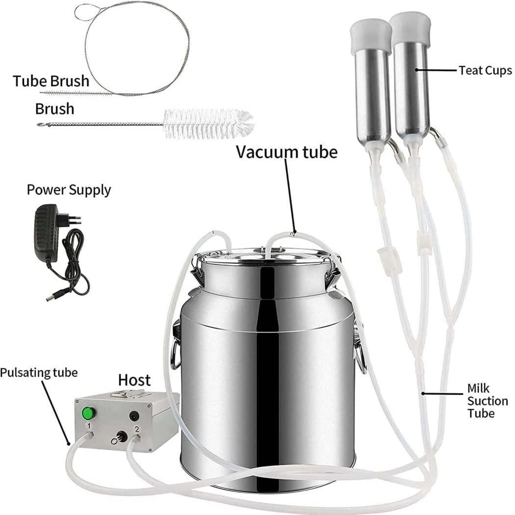gfywzz electric milking machine for goat cow auto-stop milker machine pulsating stainless steel vacuum pump bucket portable livestock for farm household goat milker,for cows,7l
