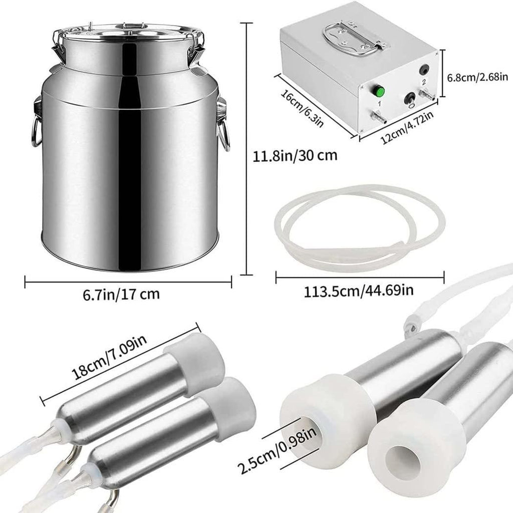 gfywzz electric milking machine for goat cow auto-stop milker machine pulsating stainless steel vacuum pump bucket portable livestock for farm household goat milker,for cows,7l