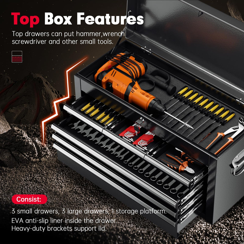 Metal Tool Chest, 8 Drawer Rolling Tool Chest with Wheels, Detachable Tool StoraCabinet with Lock for Garage, Assembled Steel Tool Cart with Liner & Hooks for Workshop, Warehouse (Black)