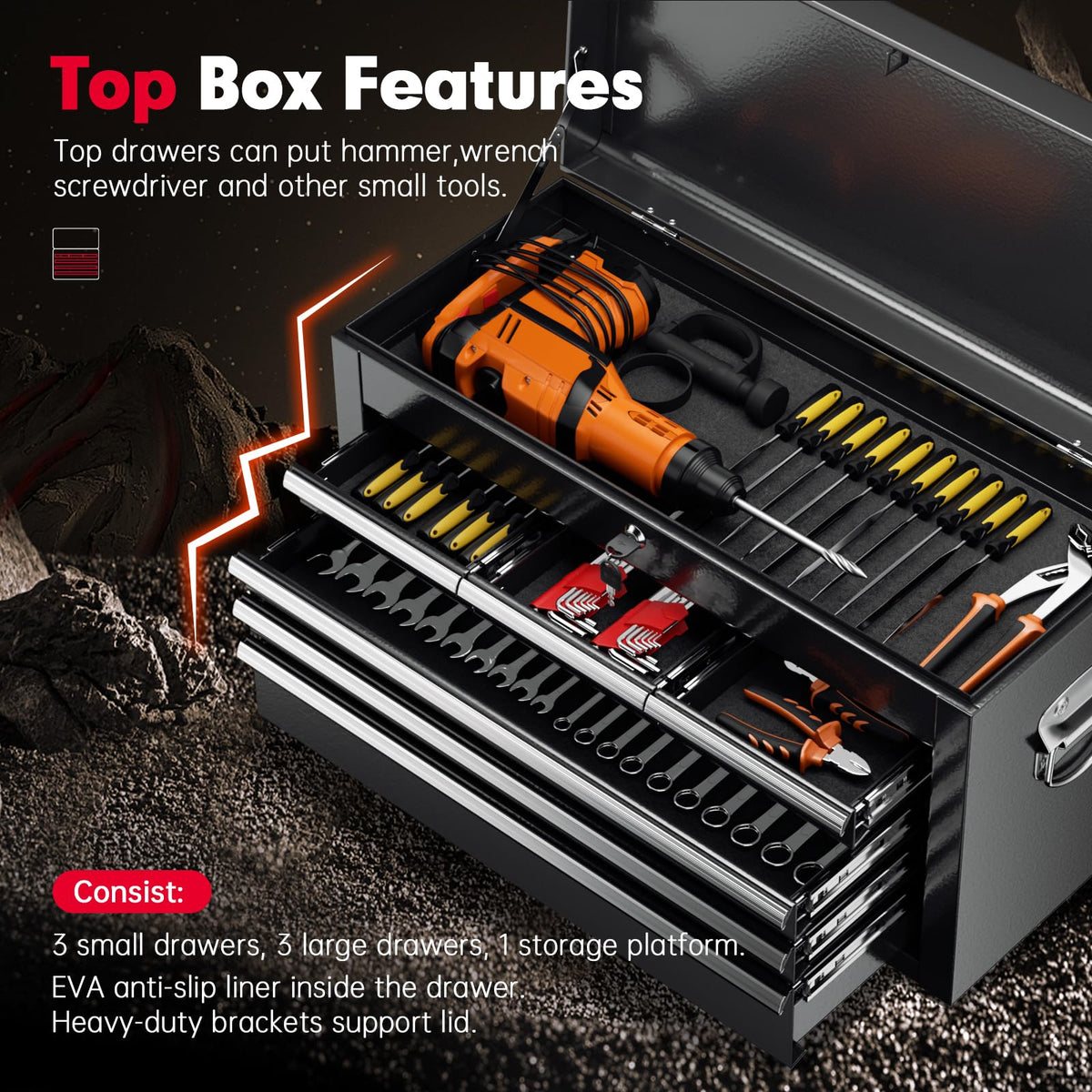Metal Tool Chest, 8 Drawer Rolling Tool Chest with Wheels, Detachable Tool StoraCabinet with Lock for Garage, Assembled Steel Tool Cart with Liner & Hooks for Workshop, Warehouse (Black)