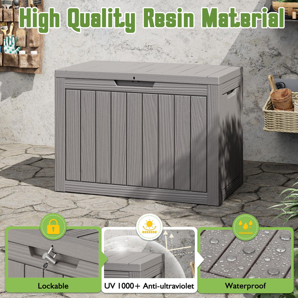 Outdoor StoraBox, 45 Gallon Deck Box with Lockable Lid, Waterproof Resin StoraBin for Cushions, Garden Tools, Patio Furniture, Grey