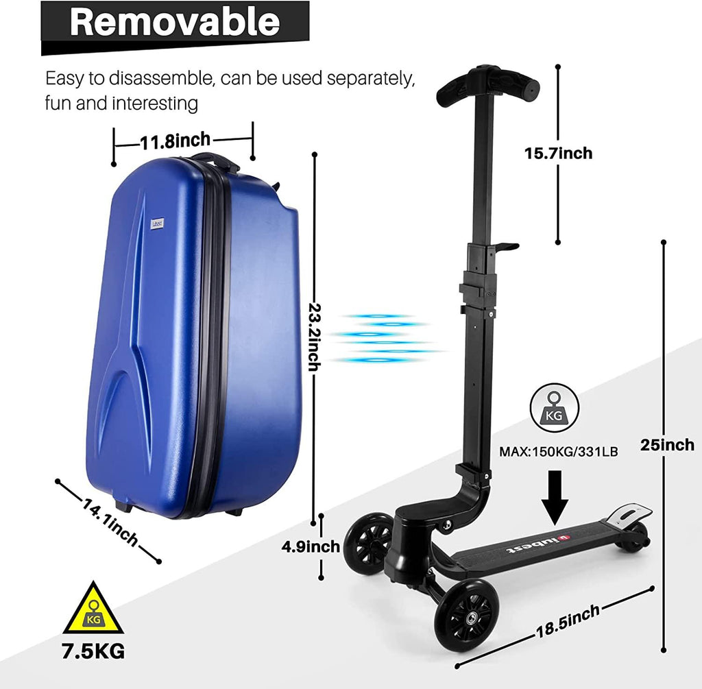 Scooter Luggage for Kids/Adult, 50L Ride On Scooter Suitcase Foldable Aluminum Trolley Case Travel Luggage for Business and School Boys and Girls-Navy Blue